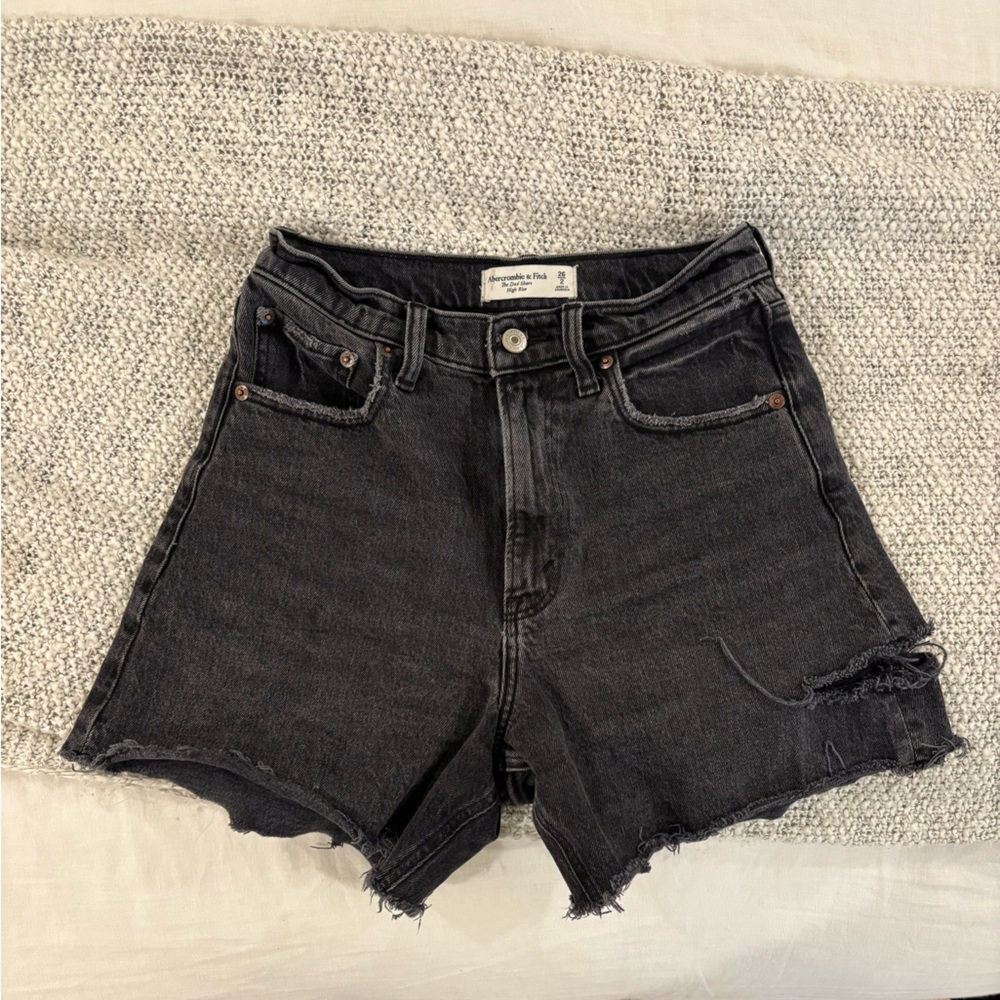 Abercrombie & Fitch The Dad High Waisted Black Distressed Denim Cutoff Shorts
